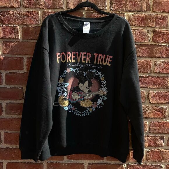 Disney Mickey Mouse Black “Forever True” bling Crewneck Womens 3X NEW - Picture 1 of 4